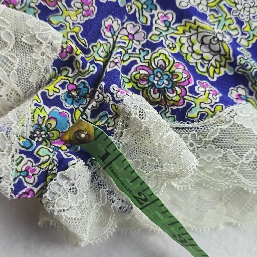 Victoria's Secret Blue Floral Lace Trim Cami Romper‎ Small
